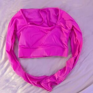 PINK CROP TOP WITH PADS LONG SLEEVE